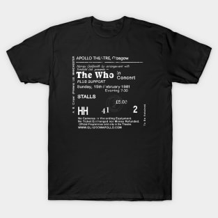 The Who Sunday 15th of February 1981 Glasgow Apollo UK Tour Ticket Repro T-Shirt